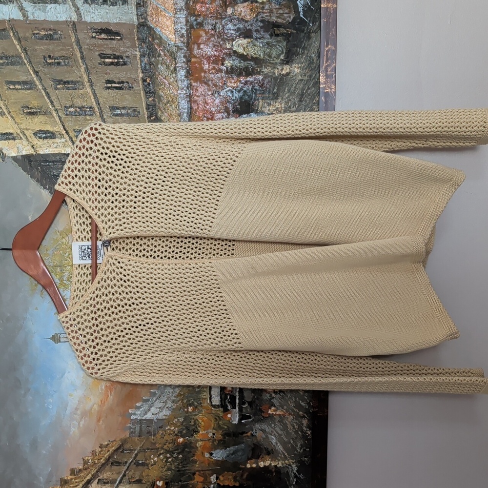 Parkhurst Beige Open-Knit Cardigan Sweater